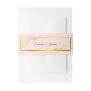 Elegant Golden Curls & Swirls Blush Pink Wedding Invitation Belly Band