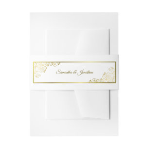 Elegant Golden Curls & Swirls White Wedding Invitation Belly Band