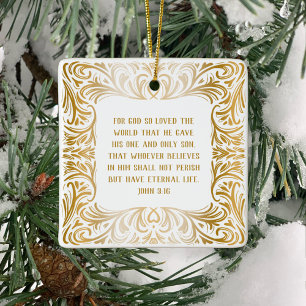 Elegant Golden Custom John 3:16 Bible Christmas   Ceramic Ornament