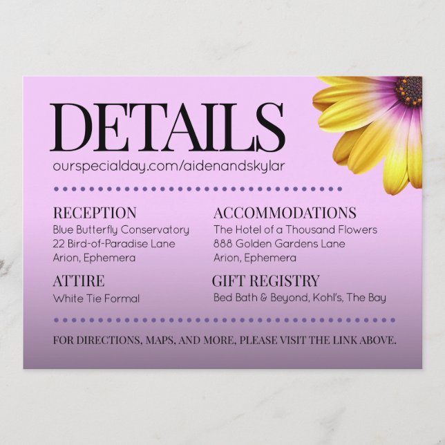 Elegant Golden Daisies with Purple Glitter Wedding Programme (Front)