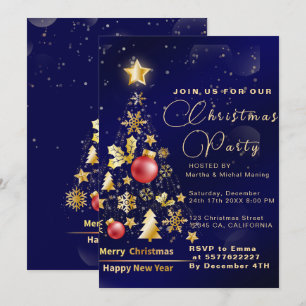 Elegant Golden Decorations and Glitter Christmas  Invitation