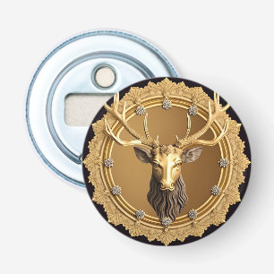 Elegant Golden Deer Emblem with Ornate Frame Bottle Opener