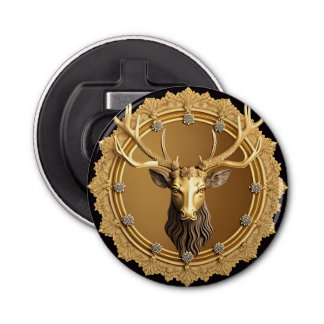 Elegant Golden Deer Emblem with Ornate Frame Bottle Opener
