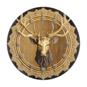 Elegant Golden Deer Emblem with Ornate Frame Cutting Board