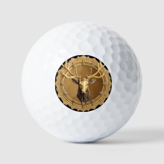 Elegant Golden Deer Emblem with Ornate Frame Golf Balls