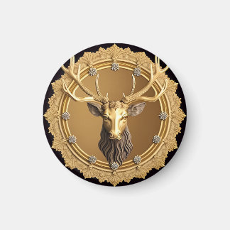Elegant Golden Deer Emblem with Ornate Frame Magnet