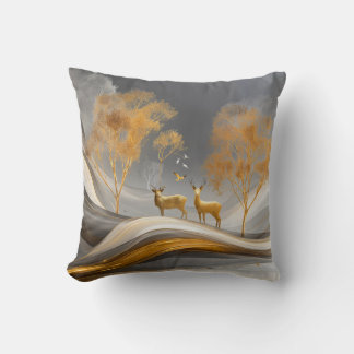✨Elegant Golden Deer Luxury Nature Artwork Cushion