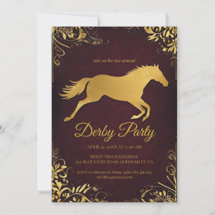 Elegant Golden Derby Party Invitation with Horse D