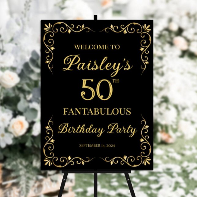 Elegant golden design birthday party welcome sign (Creator Uploaded)