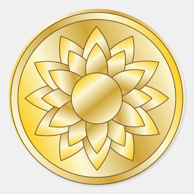 Elegant Golden Design with Flower Classic Round Sticker (Front)