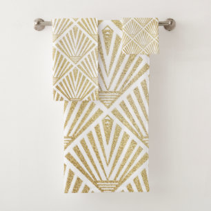 Elegant golden diamond palm art deco design bath towel set