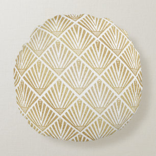 Elegant golden diamond palm art deco design round cushion