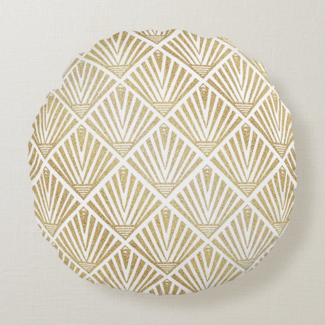 Elegant golden diamond palm art deco design round cushion (Front)