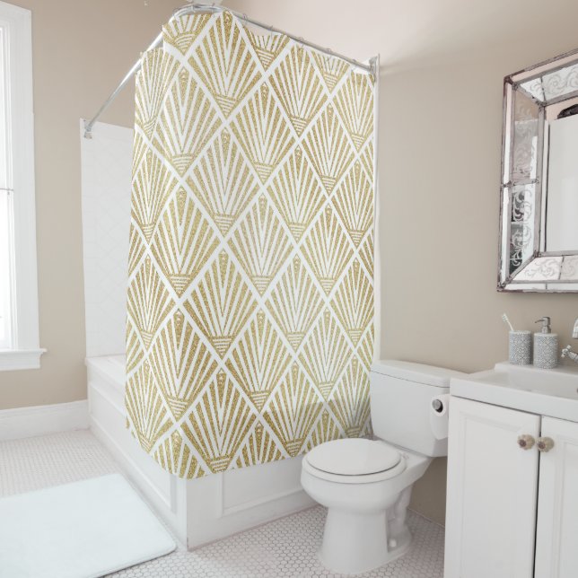 Elegant golden diamond palm art deco design shower curtain (In Situ)