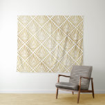 Elegant golden diamond palm art deco design tapestry<br><div class="desc">A stylish geometric triangles, diamond and stripes shape filled, shining faux gold glitter metallic texture strokes, over a plain white colours background, a collection of repeat shapes, modern and simple artwork, Art-Deco movement inspired design, minimalist ornamental trendy image. A modern and simple gold lines, abstract geometric pattern. This design is...</div>