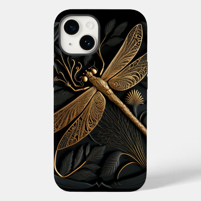 Elegant Golden Dragonfly in Bronze Filigree Case-Mate iPhone Case (Back)