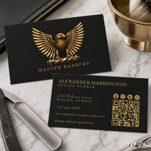 Elegant Golden Eagle Barber Shop Logo Hair Stylist Business Card