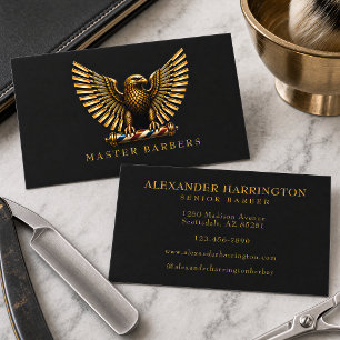 Elegant Golden Eagle Barber Shop Logo Hair Stylist Business Card