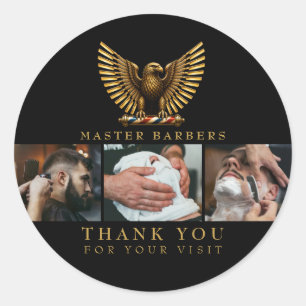 Elegant Golden Eagle Barber Shop Logo Hair Stylist Classic Round Sticker
