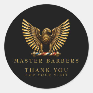 Elegant Golden Eagle Barber Shop Logo Hair Stylist Classic Round Sticker