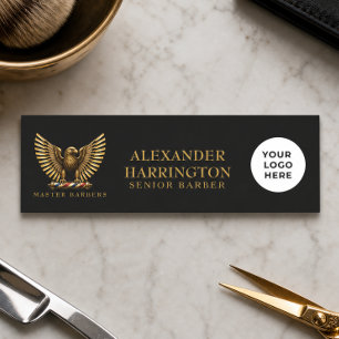Elegant Golden Eagle Barber Shop Logo Hair Stylist Name Tag