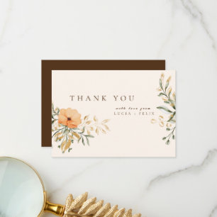 Elegant Golden Fall flowers Wedding Thank You Card
