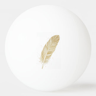 Elegant Golden Feather Line Art - Modern Aesthetic Ping Pong Ball