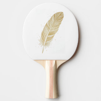 Elegant Golden Feather Line Art - Modern Aesthetic Ping Pong Paddle