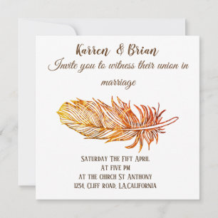 Elegant , Golden Feather Wedding Invitation