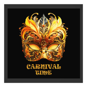 Elegant Golden Feathers Venetian Mask Photo Print