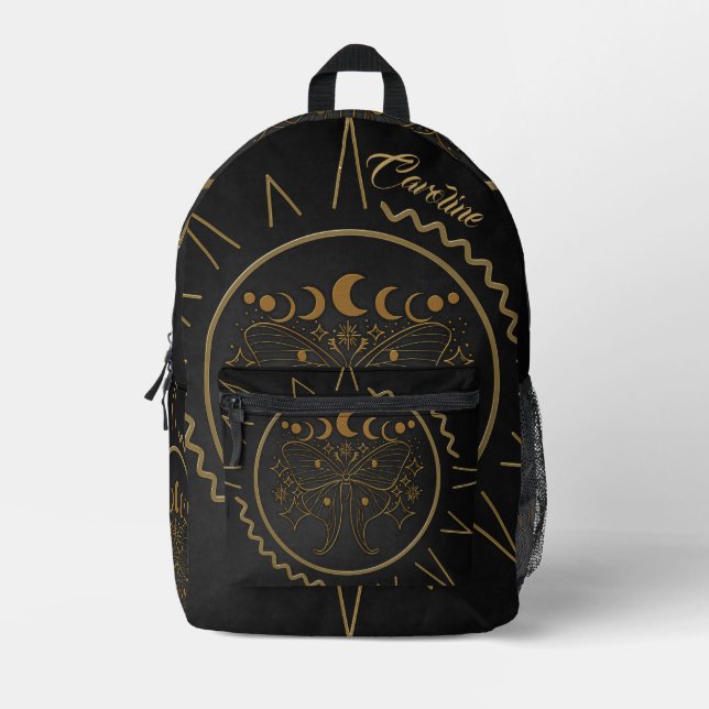 Elegant golden filigree butterflies. printed backpack (Front)