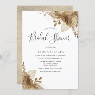 Elegant Golden Floral Bridal Shower Invitation