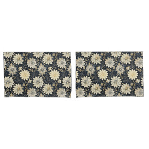 Elegant Golden Floral Harmony on a dark background Pillowcase