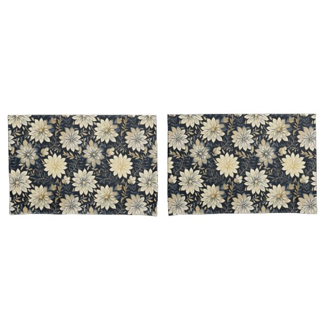 Elegant Golden Floral Harmony on a dark background Pillowcase (Front-Set)