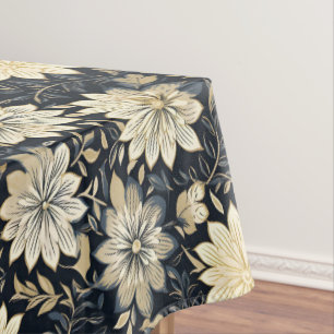 Elegant Golden Floral Harmony on a dark background Tablecloth