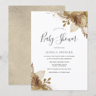 Elegant Golden Floral Neutral Baby Shower Invite