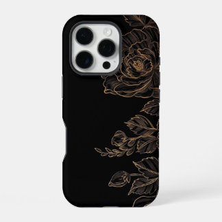 Elegant Golden Floral on Black iPhone 16 Pro Case