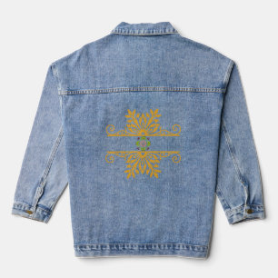Elegant Golden Floral Ornament Baroque Style Denim Jacket