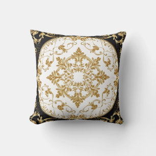 Elegant Golden Floral Ornament Throw Pillow