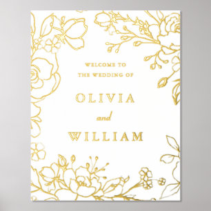 Elegant Golden Floral Wedding Ceremony Welcome Foil Prints