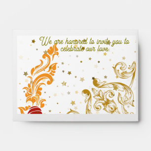 Elegant Golden & Floral Wedding Invitation Card Envelope