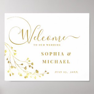 Elegant Golden FLORAL Wedding Welcome Sign