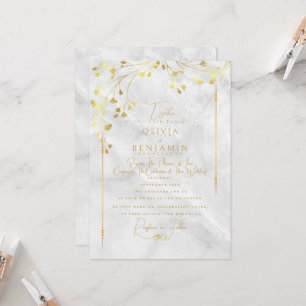 Elegant Golden Florales Frame Wedding Invitation