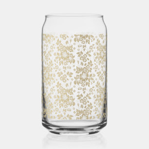 Elegant Golden Florals Can Glass