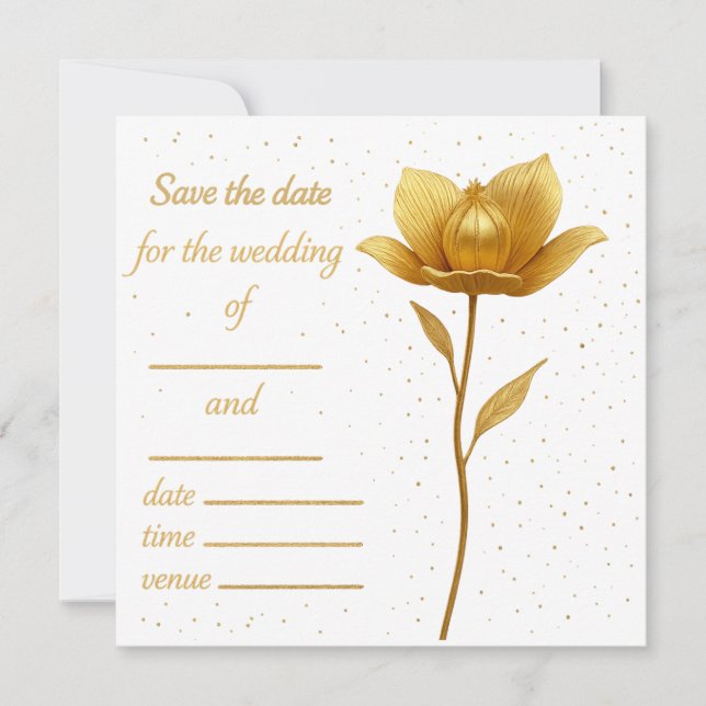 Elegant Golden Flower Flat Save The Date Card (Front)
