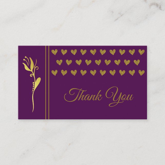 Elegant Golden Flower Hearts Custom Logo Thank You Business Card (Front)