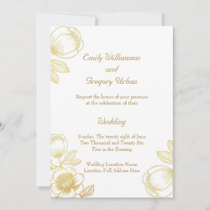 Elegant Golden Flowers Wedding Invitation