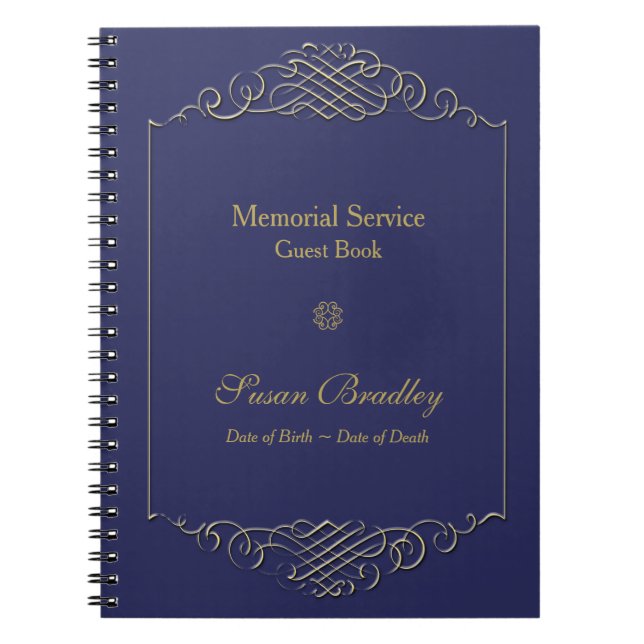 Elegant Golden Frame 2 Memorial Service Guest Book (Front)