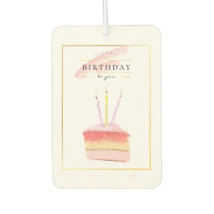 Elegant Golden Frame Birthday Cake Slice Car Air Freshener