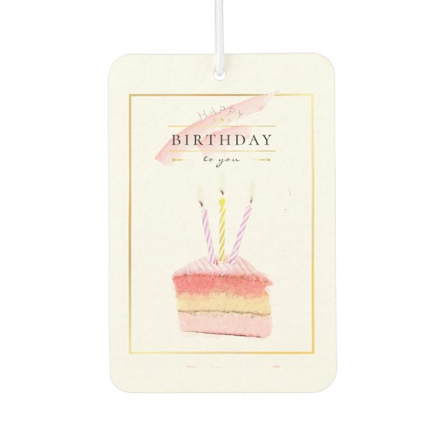 Elegant Golden Frame Birthday Cake Slice Car Air Freshener (Front)